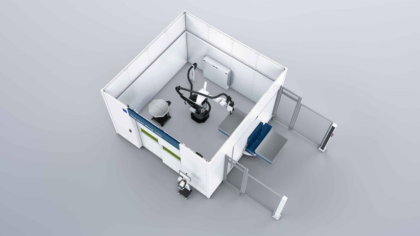 TruLaser Weld 5000，装备有紧凑型旋转加工台和 3D 多孔平台