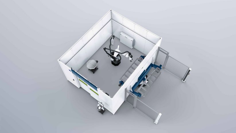 TruLaser Weld 5000，装备有紧凑型旋转加工台