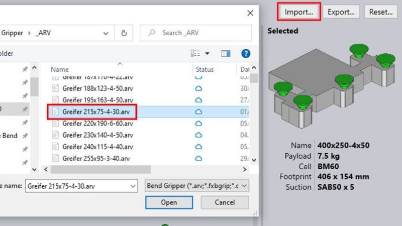 TruTops Boost V14, Screenshot Import von Greifern