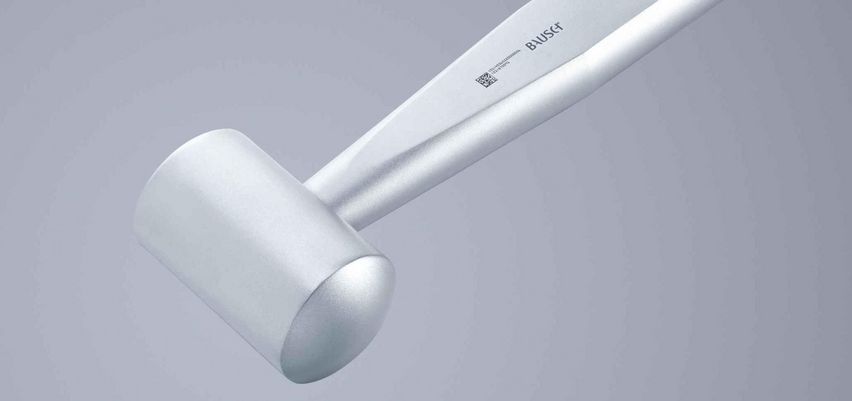 Laser-marked UDI code on a medical hammer, TRUMPF blackmarking with TruMark marking laser