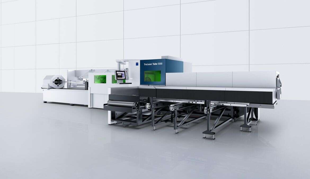 TruLaser Tube 5000 with part-removal station and waste conveyor belt